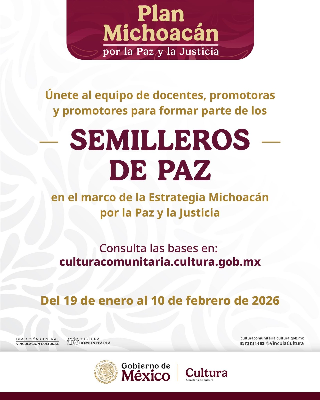 ¿Eres docente o promotor cultural? Súmate a los Semilleros de Paz en Michoacán