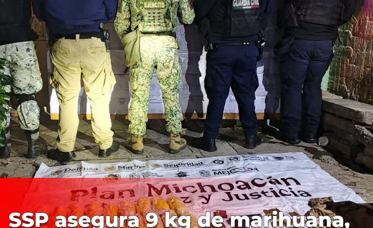 SSP asegura 9 kg de marihuana, una réplica de arma de fuego y cartuchos útiles en Zamora