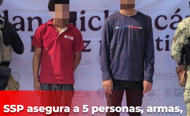 SSP asegura a 5 personas, armas, droga y vehículos en Buenavista