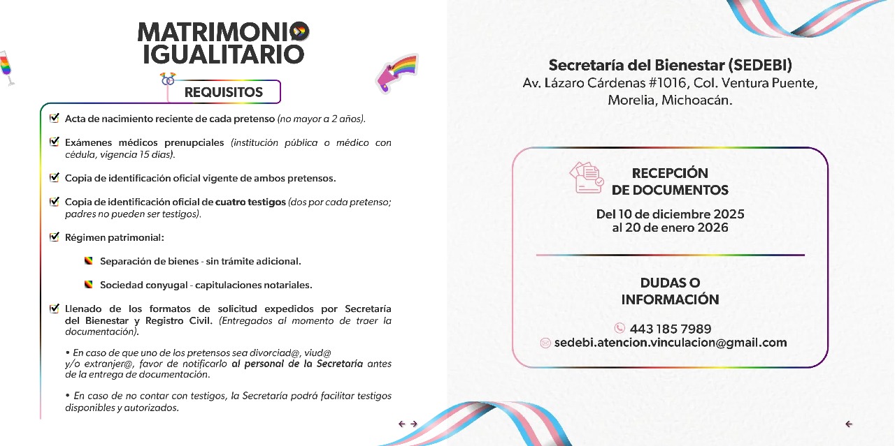 Últimos días para entregar documentos para cambio de identidad y bodas de la diversidad: Sedebi