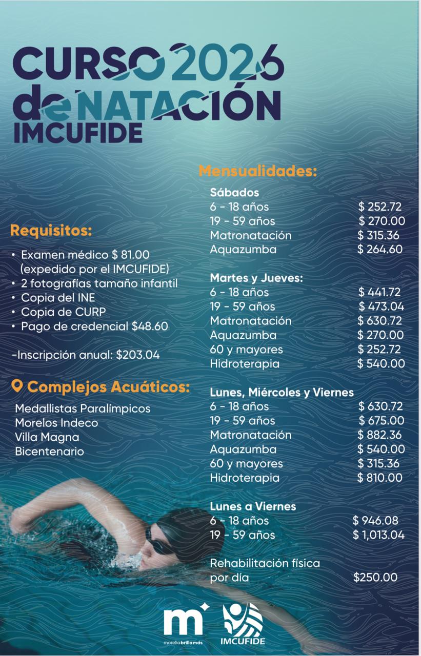 Imcufide invita a inscribirse en sus Cursos de Natación 2026