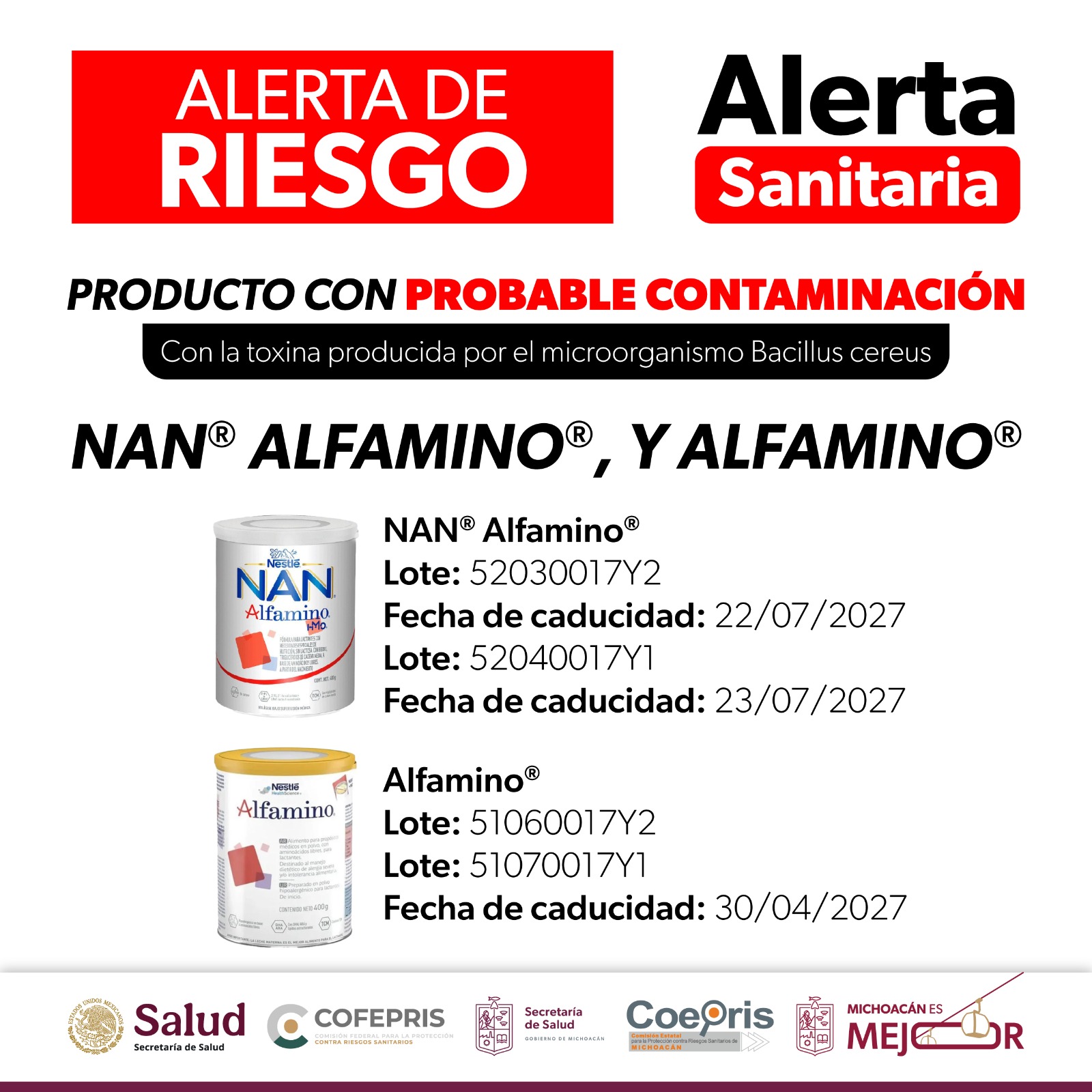 Cofepris emite alerta sanitaria por lotes de fórmula infantil Nestlé: SSM