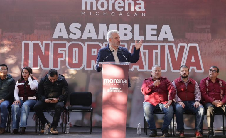 Bedolla y militancia de Morena en Ciudad Hidalgo refrendan apoyo a Sheinbaum en defensa de la soberanía.