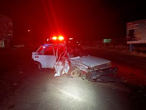 Tres personas lesionadas tras choque vehicular en Libramiento Norte de Ciudad Hidalgo.