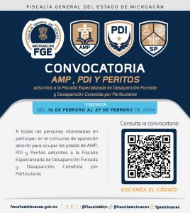 Emite FGE convocatoria para ocupar 15 plazas categoría «B» en la Fiscalía Especializada en Desaparición Forzada y Desaparición Cometida por Particulares