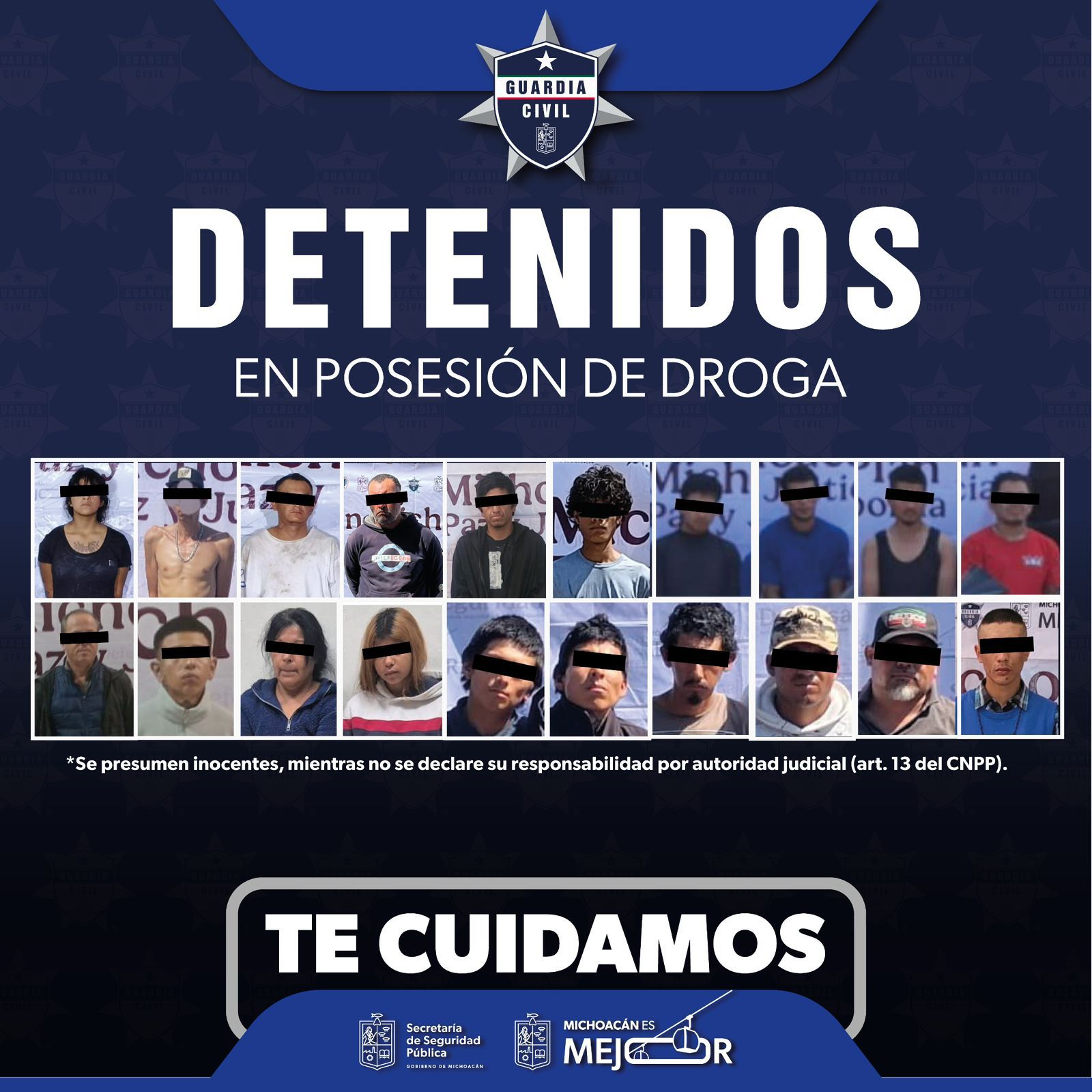 SSP detiene a 20 personas con dosis de droga en la última semana