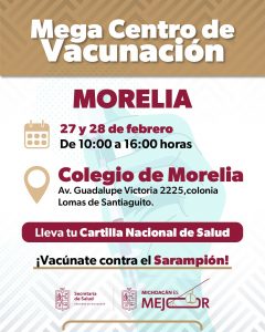 SSM ofrece jornada gratuita de vacunación en el Colegio de Morelia