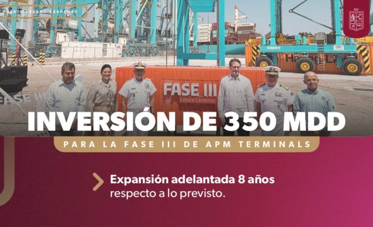 Inversión de 350 mdd de APM Terminals impulsa crecimiento del puerto de Lázaro Cárdenas: Bedolla