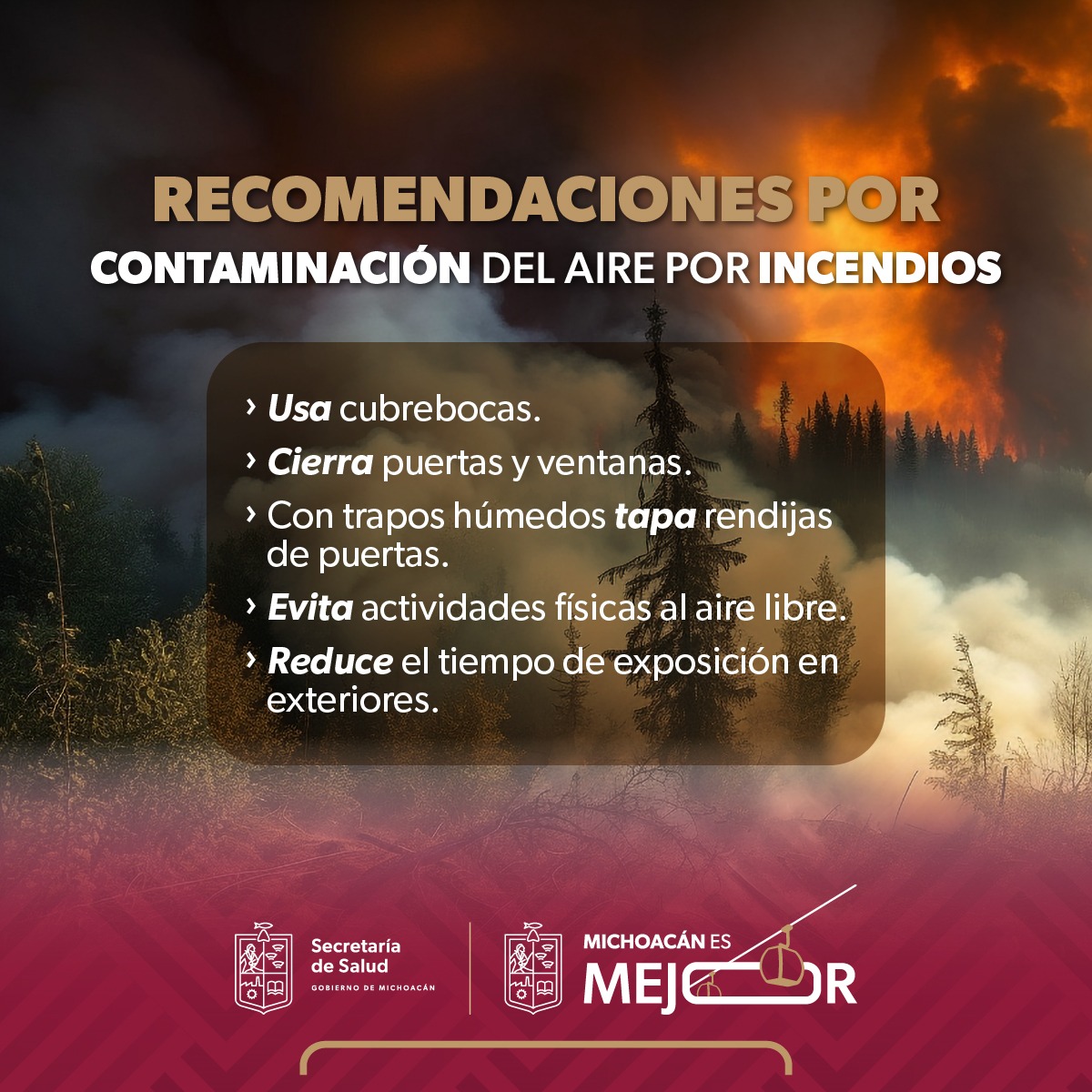 SSM llama a proteger las vías respiratorias en caso de incendios forestales