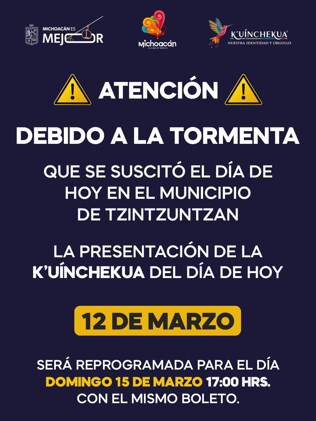 Tormenta pospone función de la K’uínchekua para las comunidades.