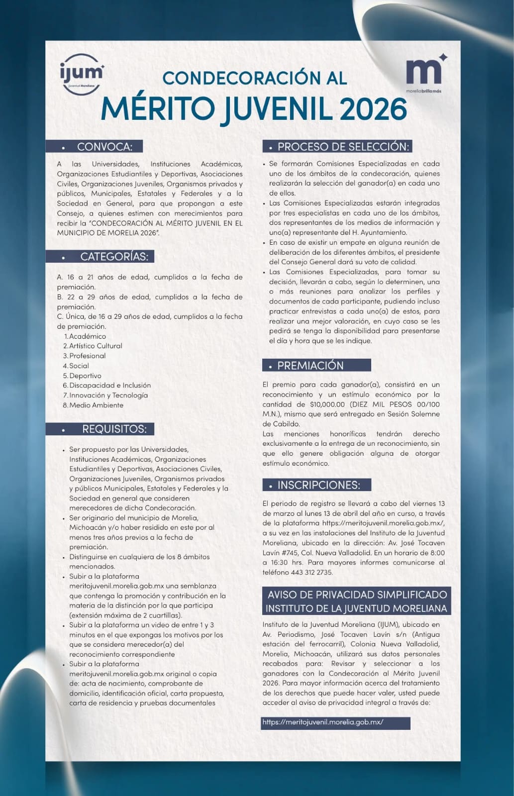 Gobierno de Morelia invita a jóvenes a brillar con la Condecoración al Mérito Juvenil
