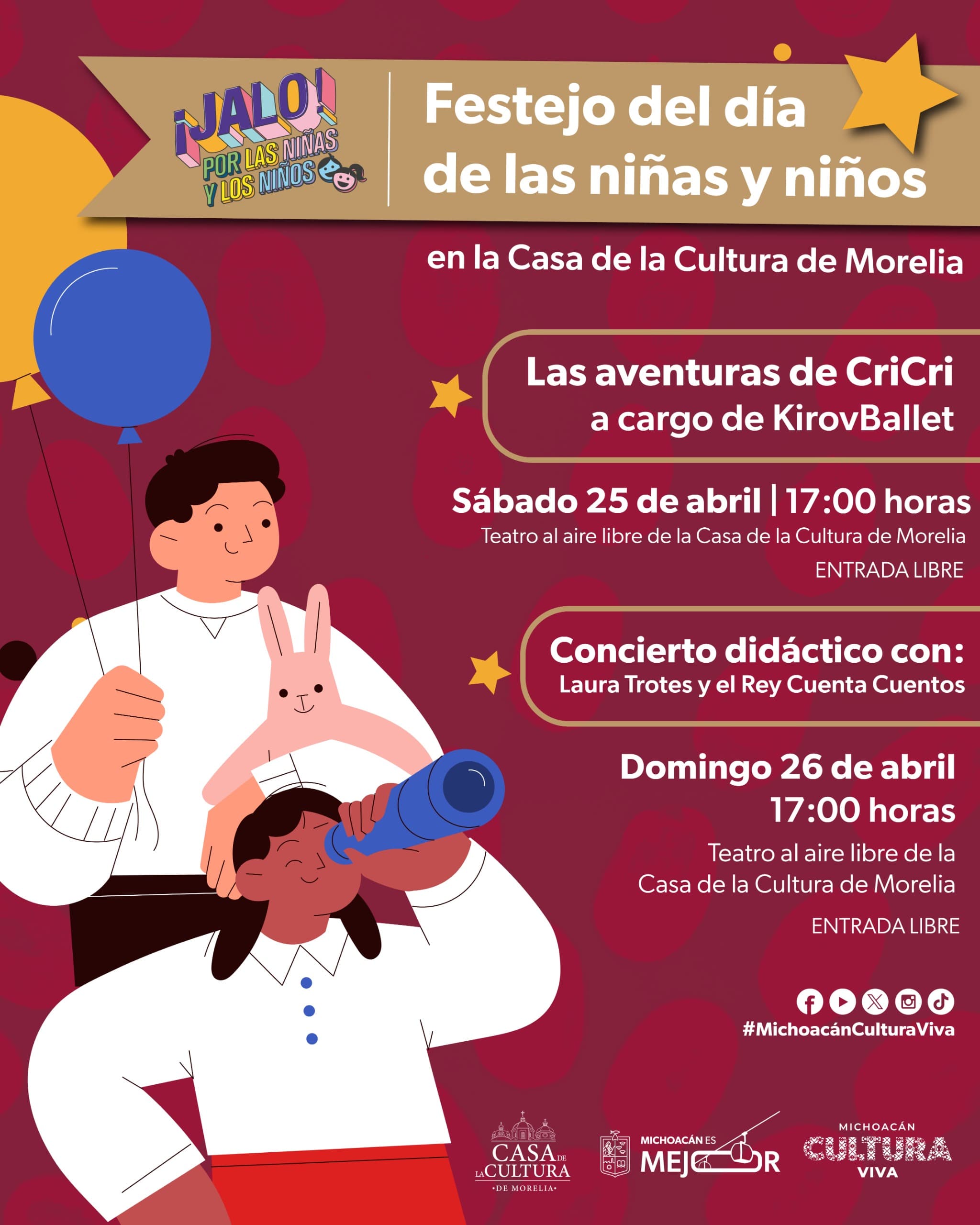 Celebra el Día de la Niñez con arte y magia en la Casa de la Cultura de Morelia.