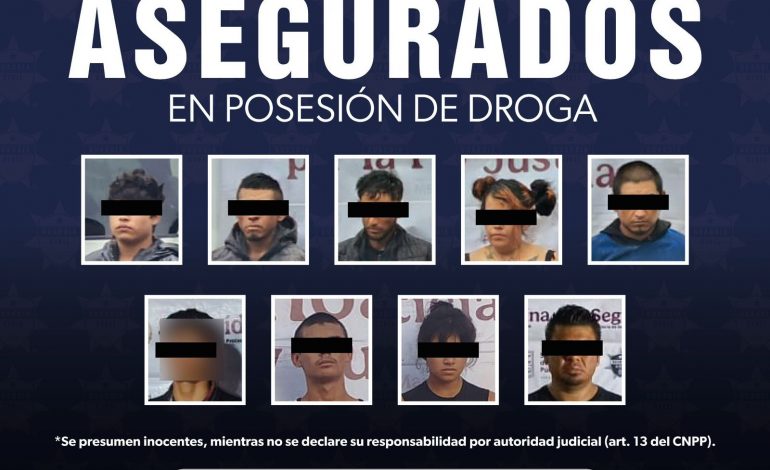 SSP asegura a 9 personas en posesión de 55 envoltorios con droga