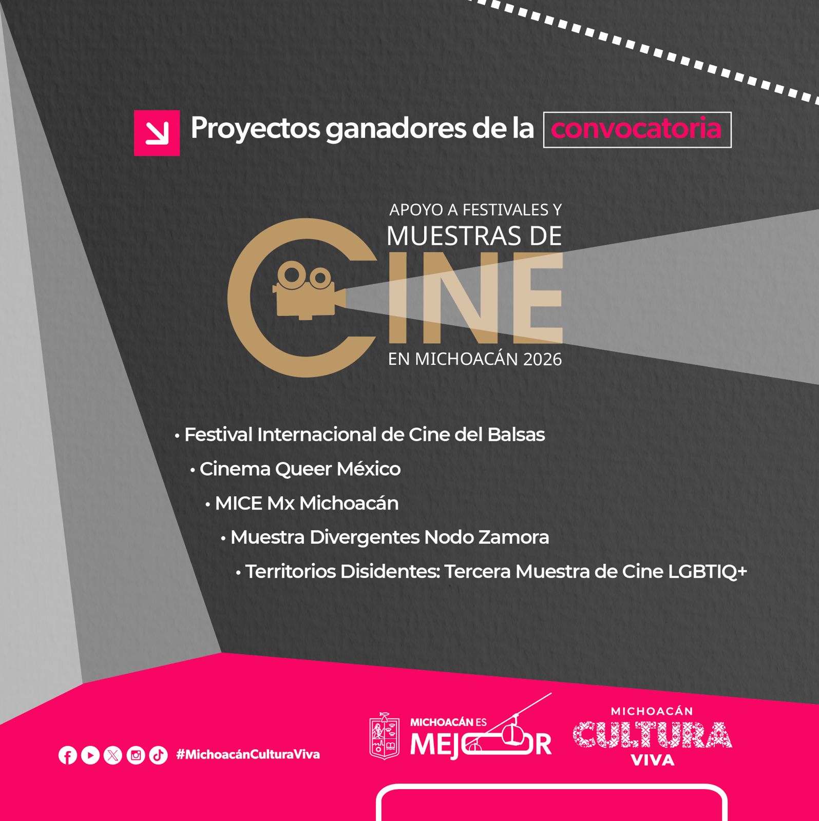 Conoce a los ganadores del programa Apoyo a festivales y muestras de cine en Michoacán
