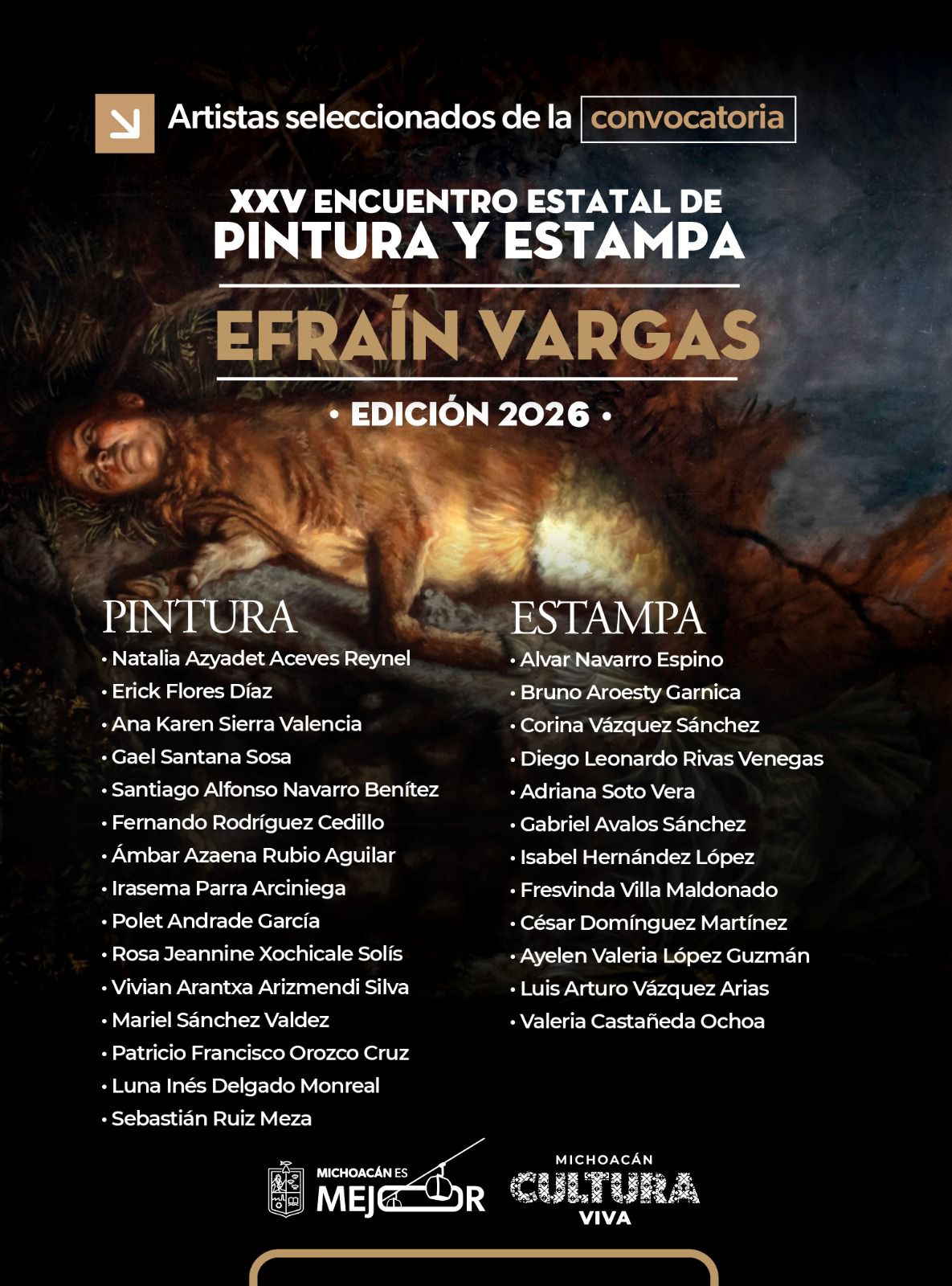 Conoce a las y los seleccionados del Encuentro Estatal de Pintura y Estampa “Efraín Vargas” 2026