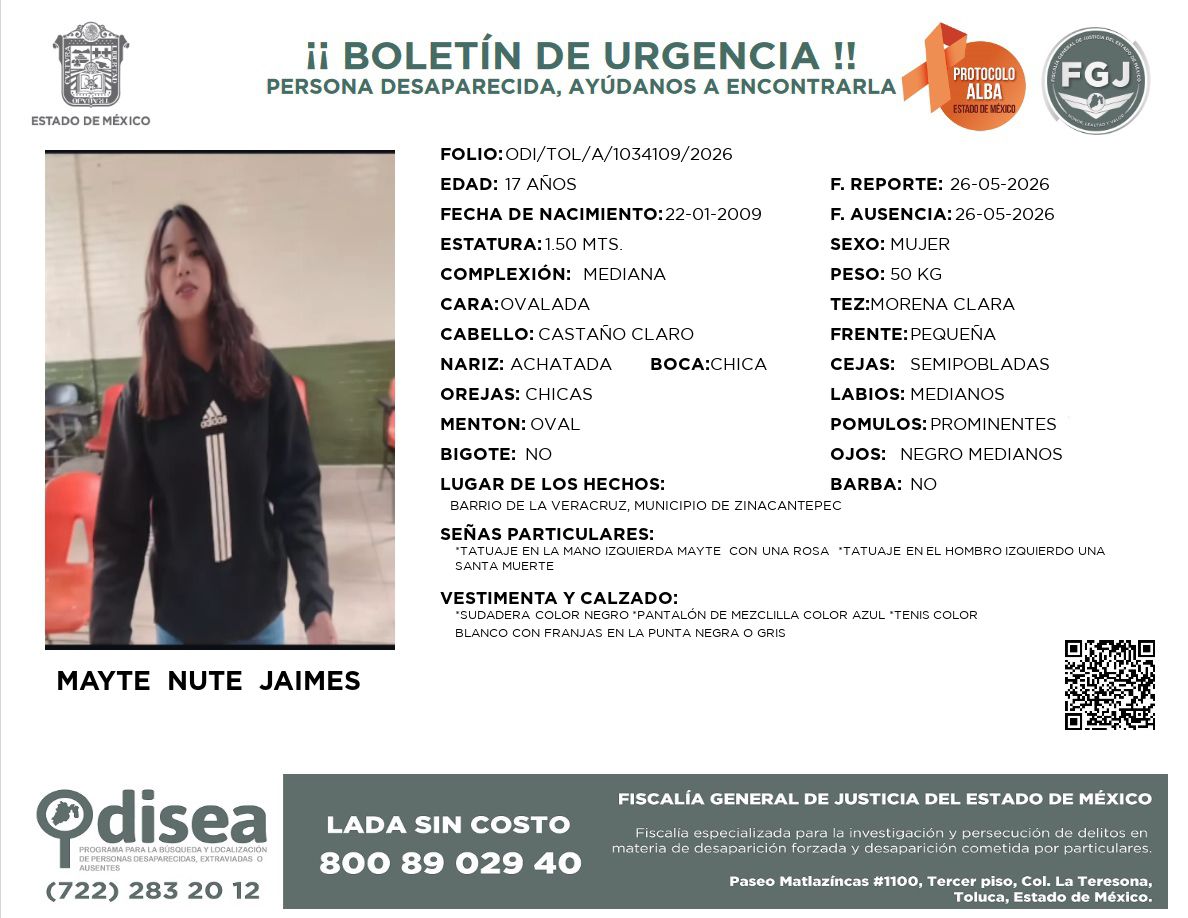 Localiza FGE Michoacán, en coordinación con Fiscalía del Estado de México, a joven mexiquense desaparecida