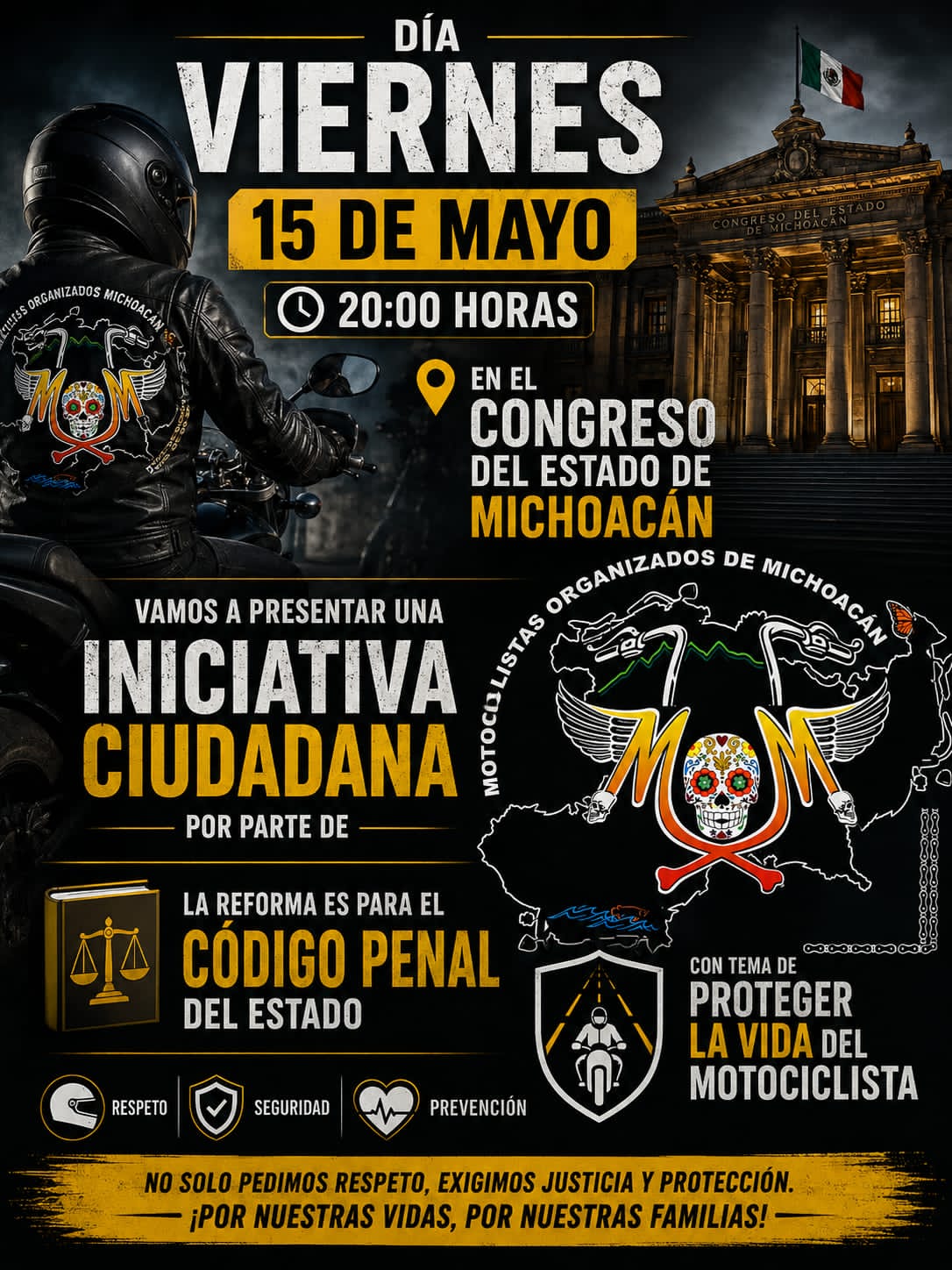 Motociclistas Organizados de Michoacán impulsan reforma para proteger a usuarios de moto en vías públicas.