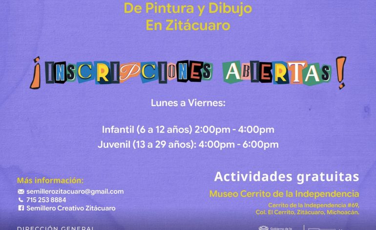 Gobierno de Zitácuaro invita a niñas, niños y jóvenes a participar en cursos gratuitos de pintura y dibujo. 