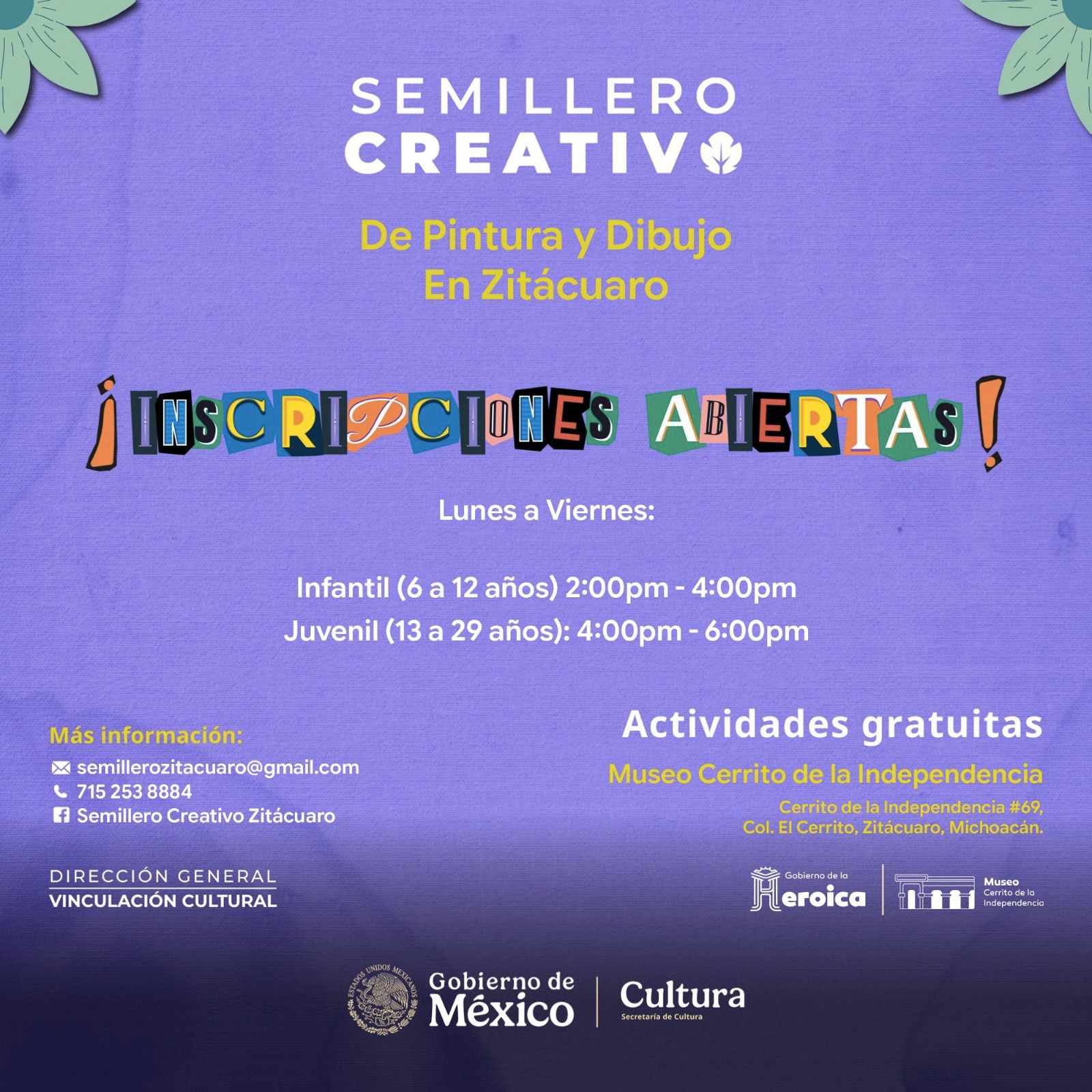 Gobierno de Zitácuaro invita a niñas, niños y jóvenes a participar en cursos gratuitos de pintura y dibujo. 