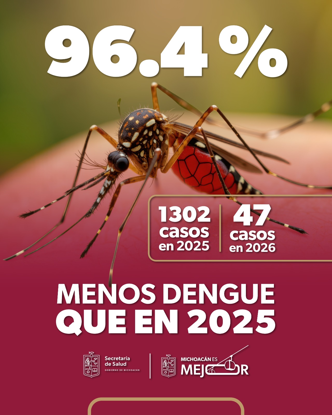 Disminuyen 96.4% los casos de dengue en Michoacán: SSM