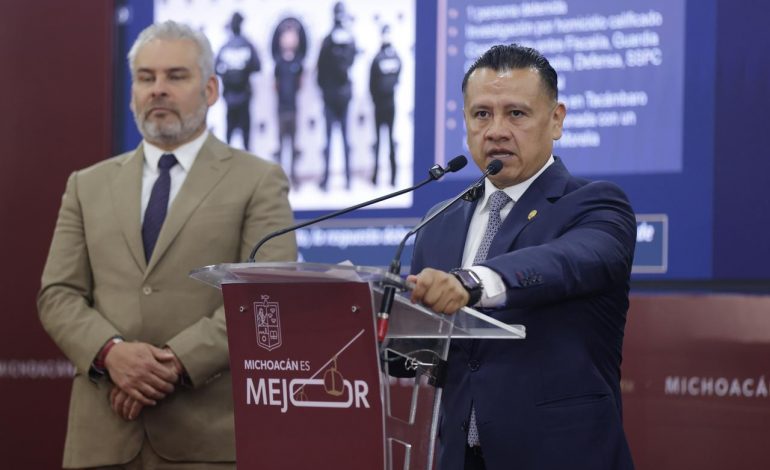 Torres Piña reporta baja en homicidios y golpes a estructuras criminales en Michoacán