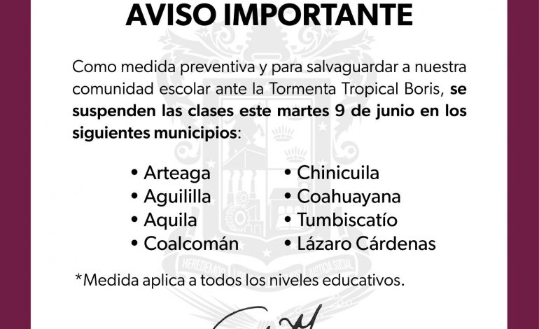 SEE suspende clases en Sierra-Costa por prevención ante Boris