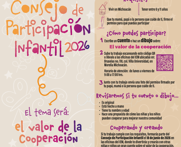 Niñas y niños de Michoacán aún pueden enviar su cuento o dibujo y formar parte de este espacio de participación impulsado por el IEM