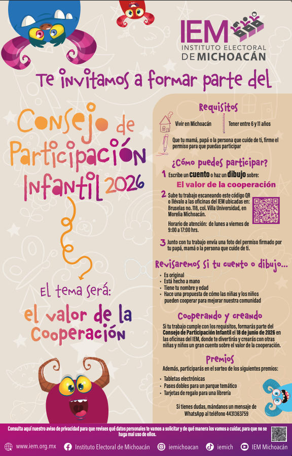 Niñas y niños de Michoacán aún pueden enviar su cuento o dibujo y formar parte de este espacio de participación impulsado por el IEM