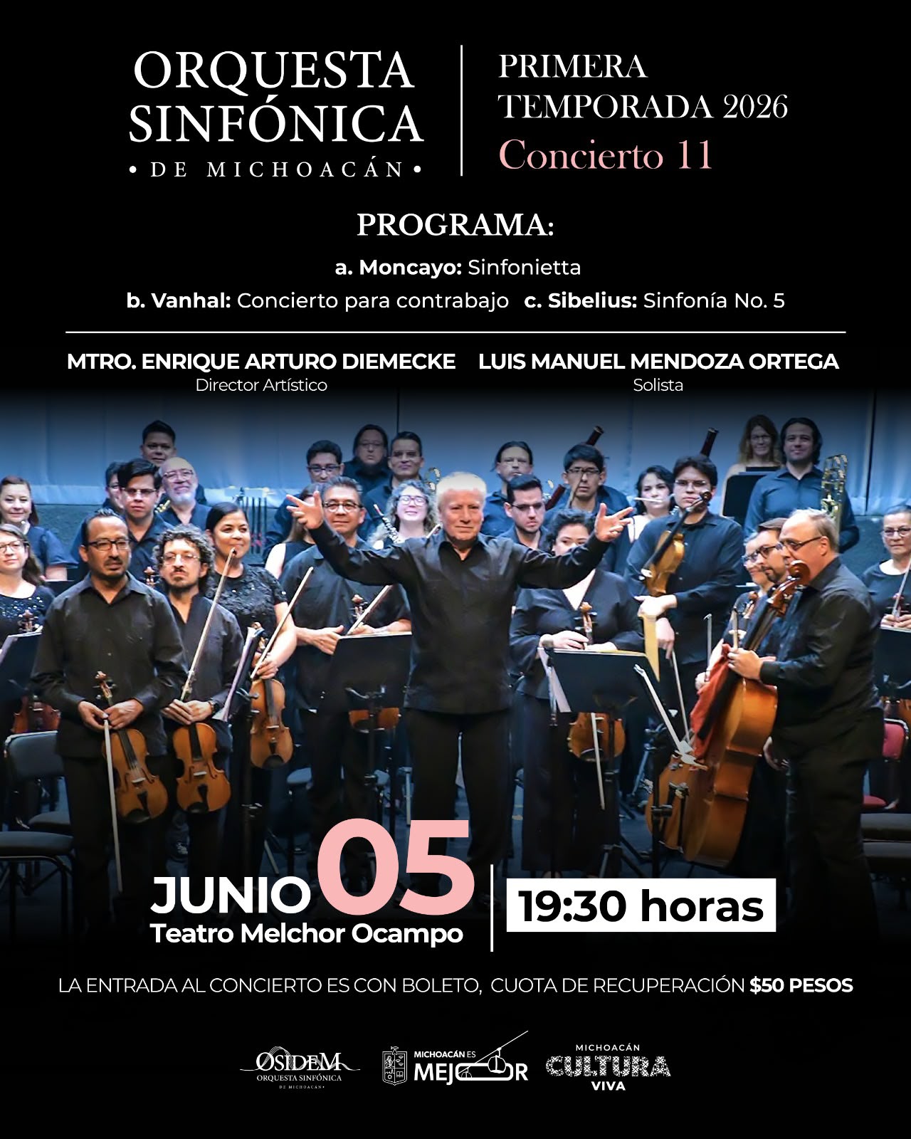 La Osidem alista velada musical con obras de Moncayo, Vanhal y Sibelius