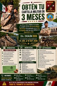 Morelia /La XXI zona militar invita a los jóvenes a liberar su cartilla militar en tres meses.
