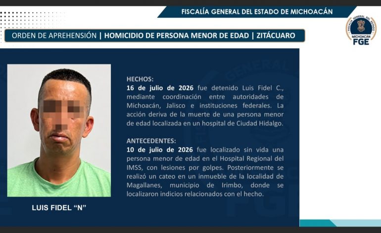 Detienen a presunto responsable del homicidio de un menor en Ciudad Hidalgo