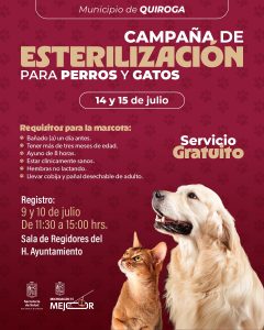 SSM llevará jornada gratuita de esterilización animal a Quiroga