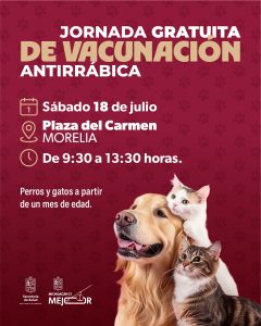 SSM realizará jornada de vacunación antirrábica para perros y gatos en Morelia