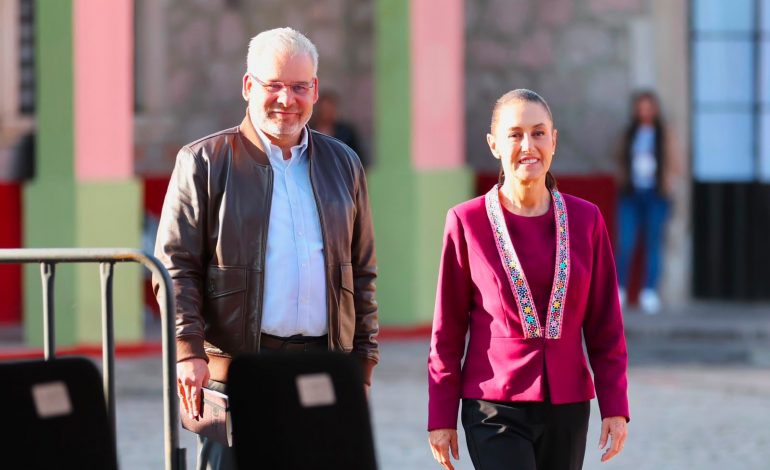 Ante Sheinbaum, destaca Bedolla avances del Plan Michoacán en seguridad, infraestructura y educación.