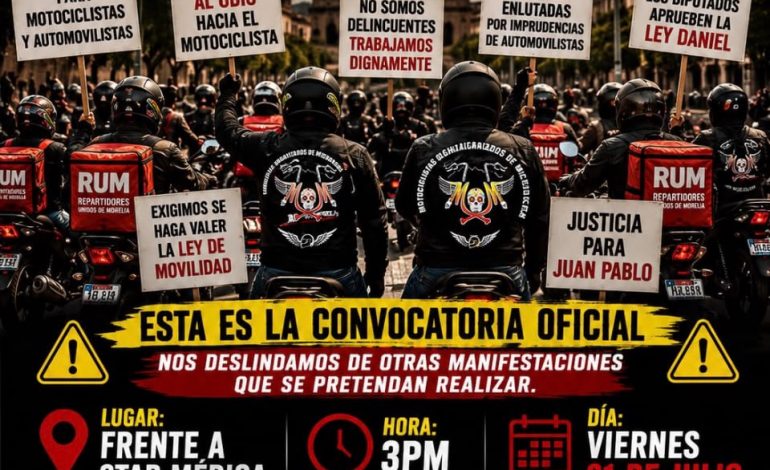 Motociclistas de Morelia convocan a manifestación para exigir justicia por Juan Pablo y promover la seguridad vial.