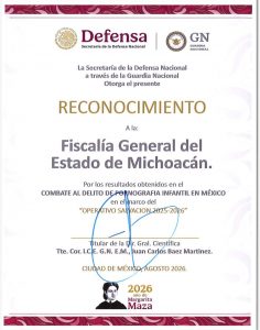 Reconoce Guardia Nacional a FGE Michoacán por resultados en combate a la pornografía infantil