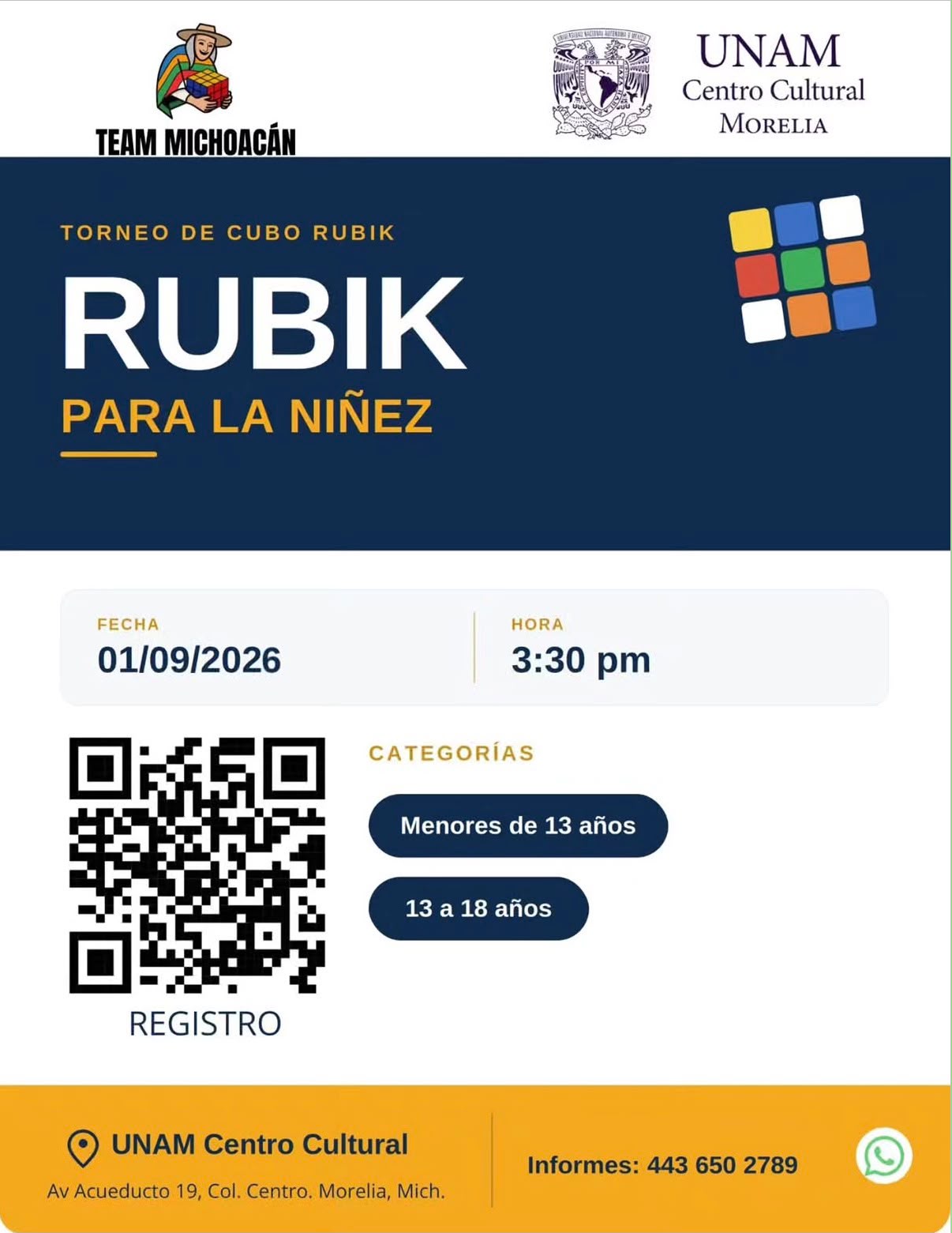 Sipinna invita al torneo de cubo rubik para la niñez de Morelia