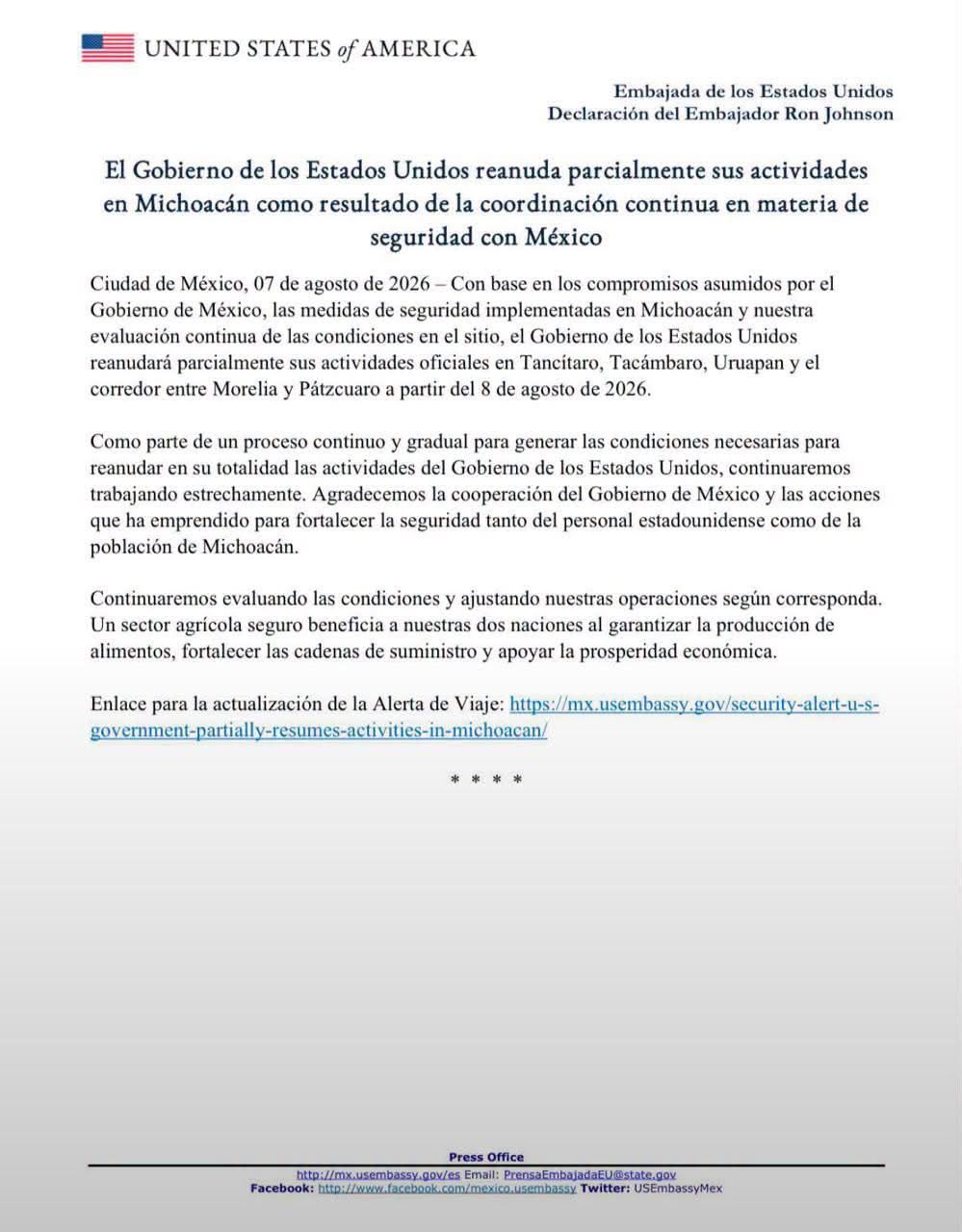 EE. UU. reanudará exportación de aguacate a partir de mañana 8 de agosto: Bedolla.