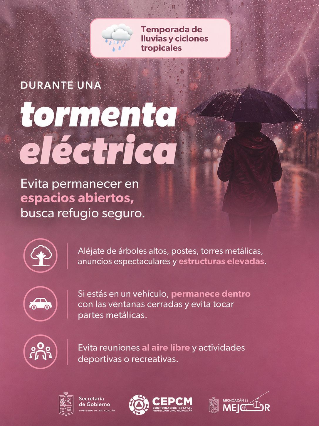 Segob llama a reforzar medidas de prevención ante lluvias.