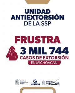 Unidad Antiextorsión de la SSP frustra 3 mil 744 casos de extorsión en Michoacán