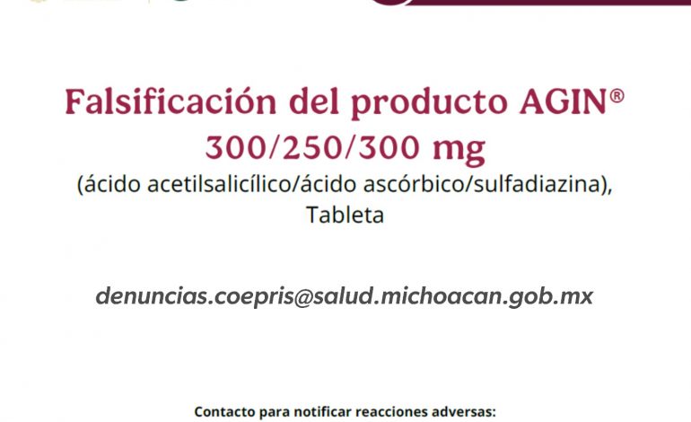 Cofepris emite alerta sanitaria por falsificación del producto Agin