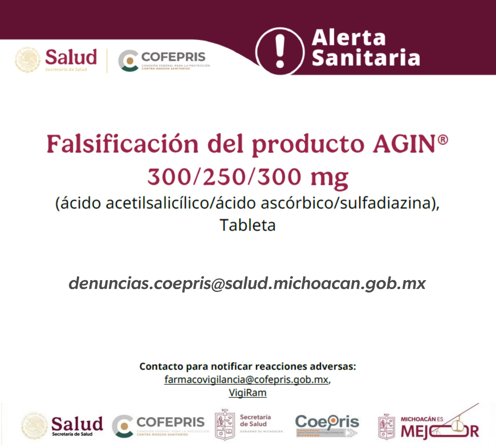 Cofepris emite alerta sanitaria por falsificación del producto Agin