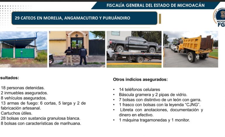 Deja 22 detenidos y 17 inmuebles asegurados el operativo contra el “Señor de la T” en Michoacán