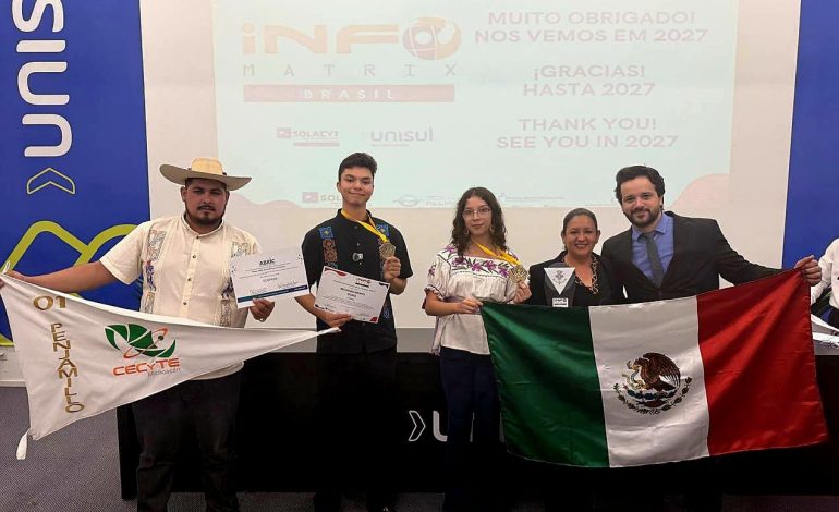 Estudiantes del Cecytem Penjamillo ganan medalla de oro en Infomatrix Brasil 2026