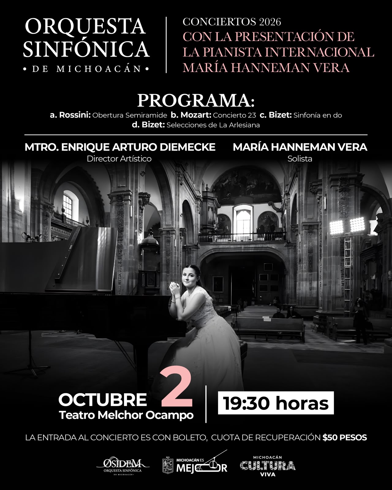 Osidem ofrecerá concierto con la pianista María Hanneman en el Ocampo