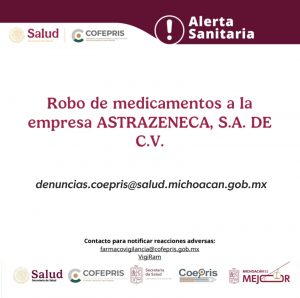 Cofepris emite alerta sanitaria por robo del medicamento dapagliflozina