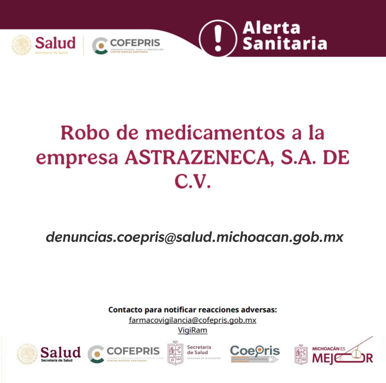 Cofepris emite alerta sanitaria por robo del medicamento dapagliflozina