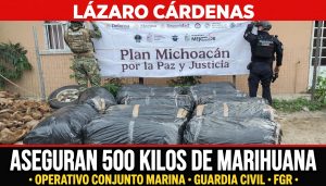 SSP y Marina aseguran camioneta con casi media tonelada de marihuana en Lázaro Cárdenas.