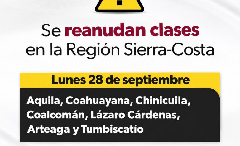 Este lunes se reanudan clases en la región Sierra-Costa de Michoacán: SEE.