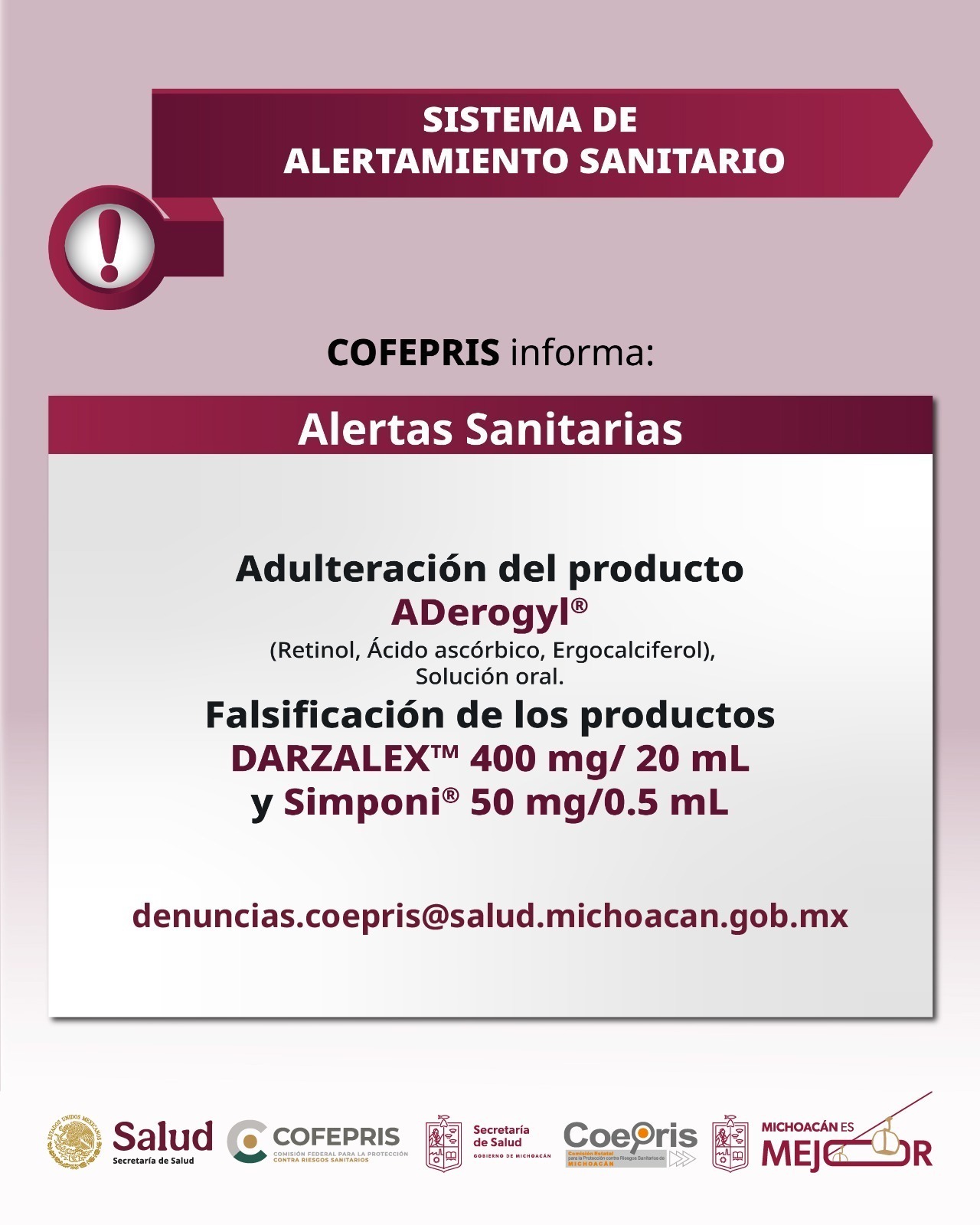 Cofepris emite alerta por adulteración de ADerogyl®️